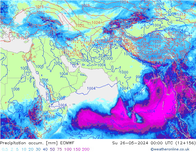 Precipitation accum. ECMWF Dom 26.05.2024 00 UTC