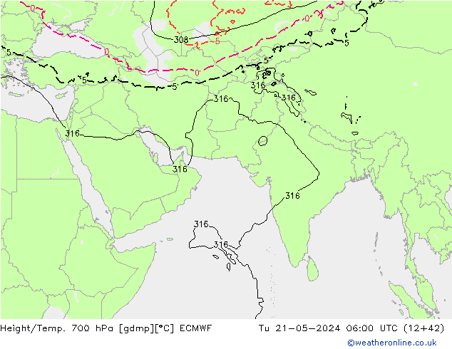 Hoogte/Temp. 700 hPa ECMWF di 21.05.2024 06 UTC
