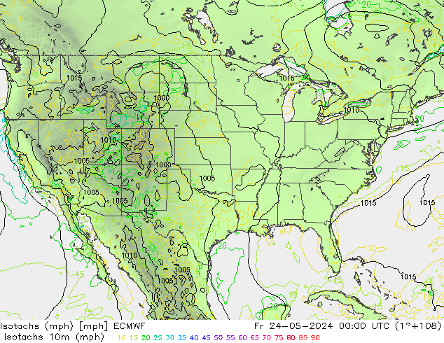 Isotachen (mph) ECMWF vr 24.05.2024 00 UTC