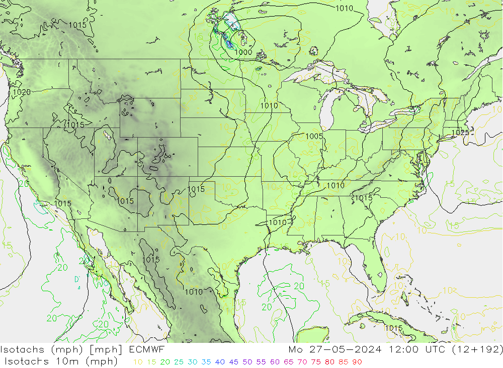 Isotachs (mph) ECMWF Seg 27.05.2024 12 UTC