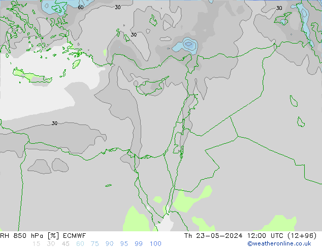 RH 850 hPa ECMWF Čt 23.05.2024 12 UTC