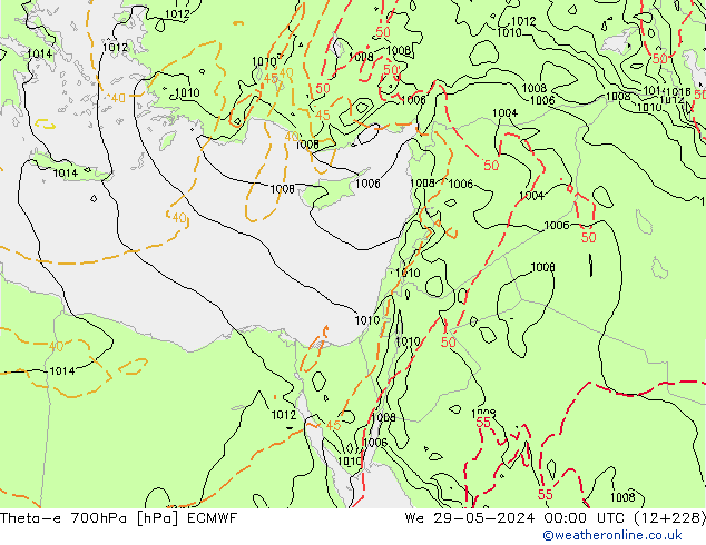 Theta-e 700hPa ECMWF wo 29.05.2024 00 UTC