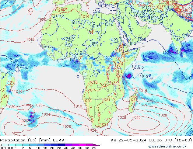 Yağış (6h) ECMWF Çar 22.05.2024 06 UTC