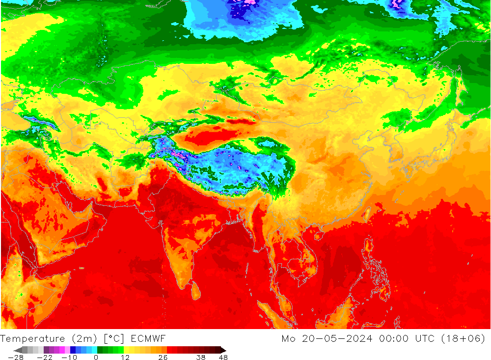 карта температуры ECMWF пн 20.05.2024 00 UTC