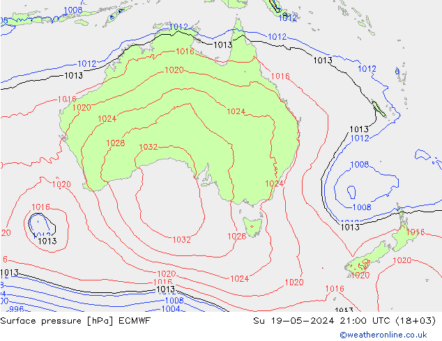 Luchtdruk (Grond) ECMWF zo 19.05.2024 21 UTC
