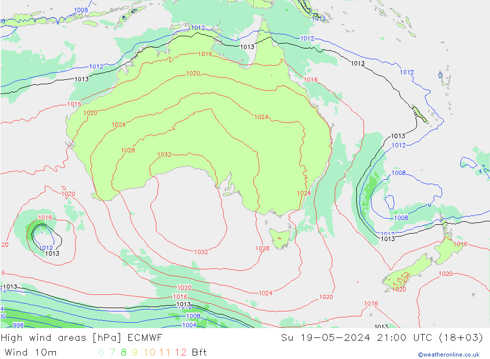 High wind areas ECMWF dim 19.05.2024 21 UTC