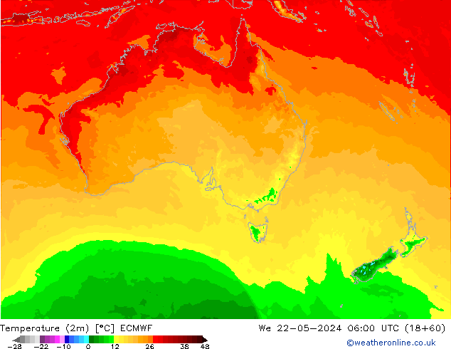 Temperatuurkaart (2m) ECMWF wo 22.05.2024 06 UTC