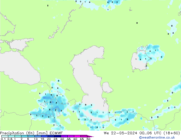 Precipitação (6h) ECMWF Qua 22.05.2024 06 UTC