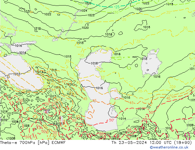 Theta-e 700гПа ECMWF чт 23.05.2024 12 UTC