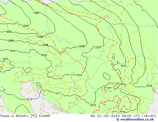 Theta-e 850hPa ECMWF  22.05.2024 06 UTC
