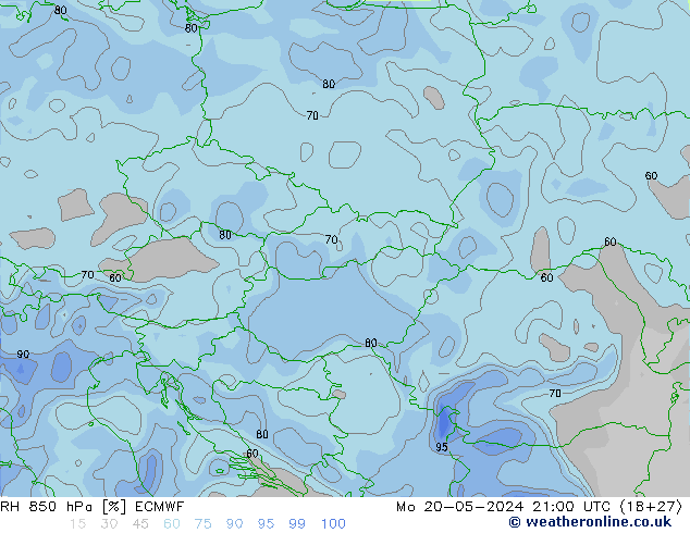 Humedad rel. 850hPa ECMWF lun 20.05.2024 21 UTC