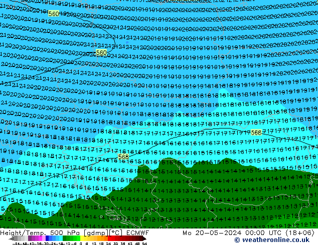 Z500/Regen(+SLP)/Z850 ECMWF ma 20.05.2024 00 UTC