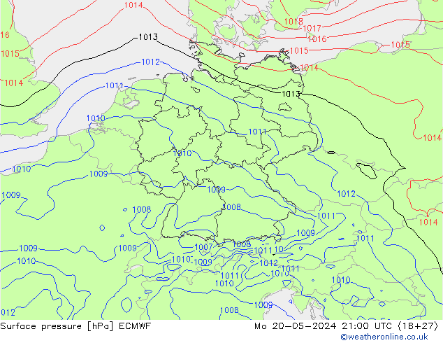 Pressione al suolo ECMWF lun 20.05.2024 21 UTC