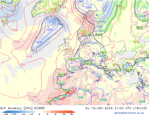 Tendencia de presión ECMWF dom 19.05.2024 21 UTC