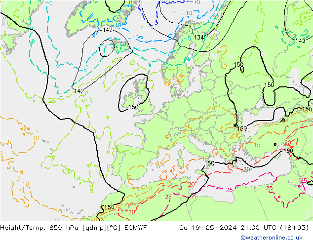 Height/Temp. 850 hPa ECMWF Ne 19.05.2024 21 UTC