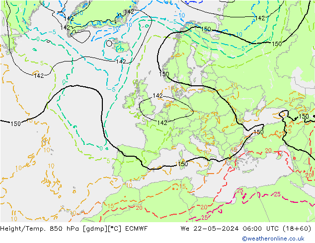 Z500/Regen(+SLP)/Z850 ECMWF wo 22.05.2024 06 UTC