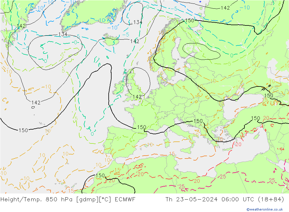 Height/Temp. 850 hPa ECMWF Th 23.05.2024 06 UTC