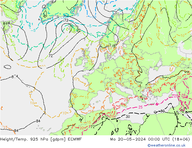 Height/Temp. 925 hPa ECMWF 星期一 20.05.2024 00 UTC
