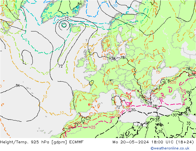 Height/Temp. 925 hPa ECMWF 星期一 20.05.2024 18 UTC
