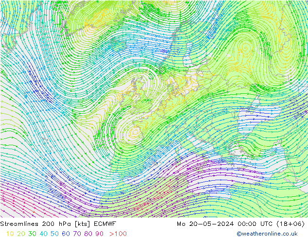 风 200 hPa ECMWF 星期一 20.05.2024 00 UTC