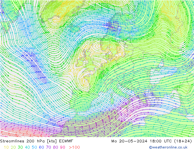 风 200 hPa ECMWF 星期一 20.05.2024 18 UTC