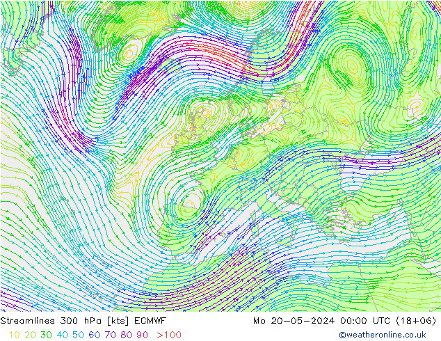 风 300 hPa ECMWF 星期一 20.05.2024 00 UTC