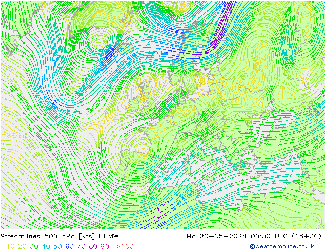 风 500 hPa ECMWF 星期一 20.05.2024 00 UTC