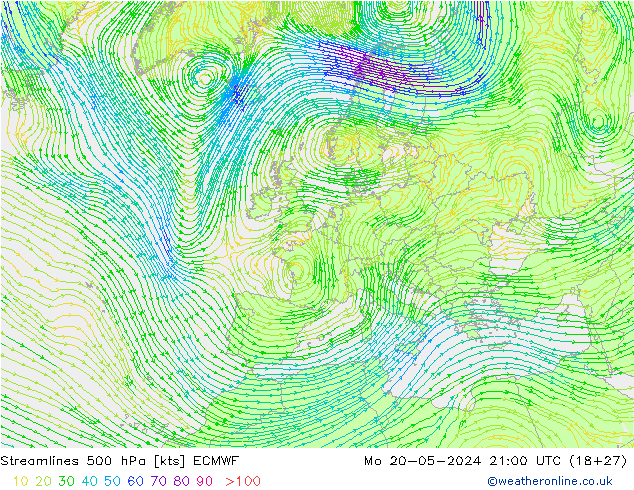 Rüzgar 500 hPa ECMWF Pzt 20.05.2024 21 UTC