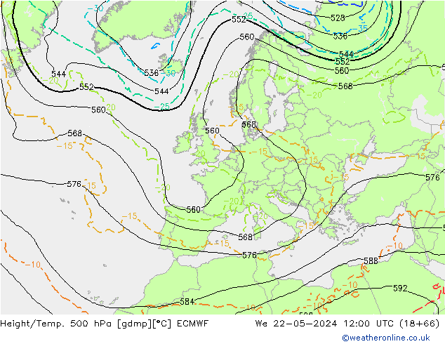 Z500/Rain (+SLP)/Z850 ECMWF mer 22.05.2024 12 UTC