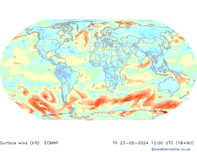 Wind 10 m (bft) ECMWF do 23.05.2024 12 UTC
