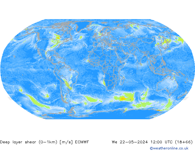 Deep layer shear (0-1km) ECMWF wo 22.05.2024 12 UTC