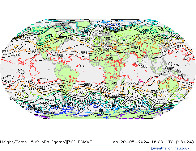 Z500/Rain (+SLP)/Z850 ECMWF 星期一 20.05.2024 18 UTC