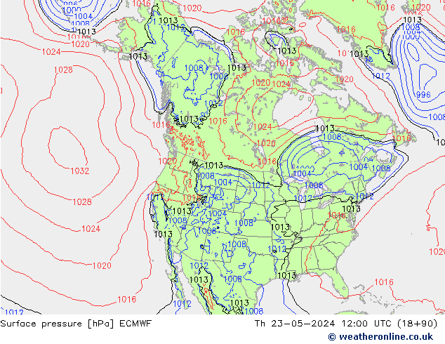 pressão do solo ECMWF Qui 23.05.2024 12 UTC