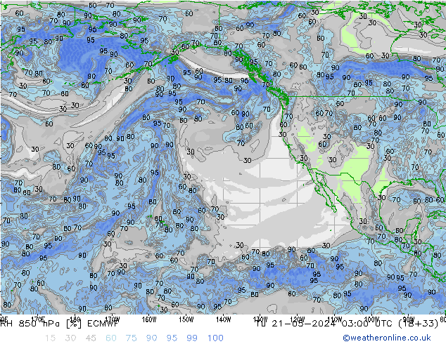 Humidité rel. 850 hPa ECMWF mar 21.05.2024 03 UTC