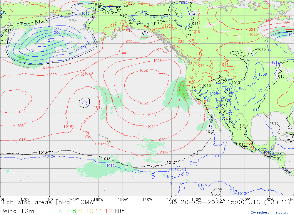 High wind areas ECMWF lun 20.05.2024 15 UTC