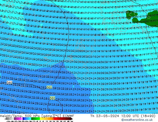 Z500/Rain (+SLP)/Z850 ECMWF Qui 23.05.2024 12 UTC