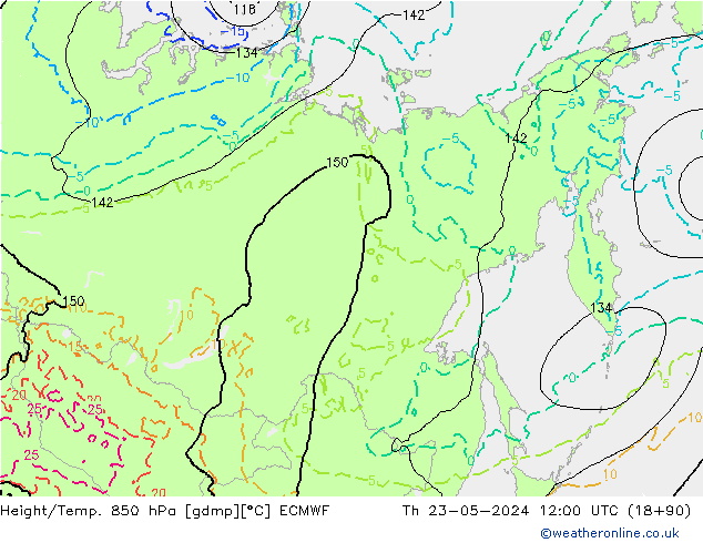 Height/Temp. 850 hPa ECMWF Qui 23.05.2024 12 UTC