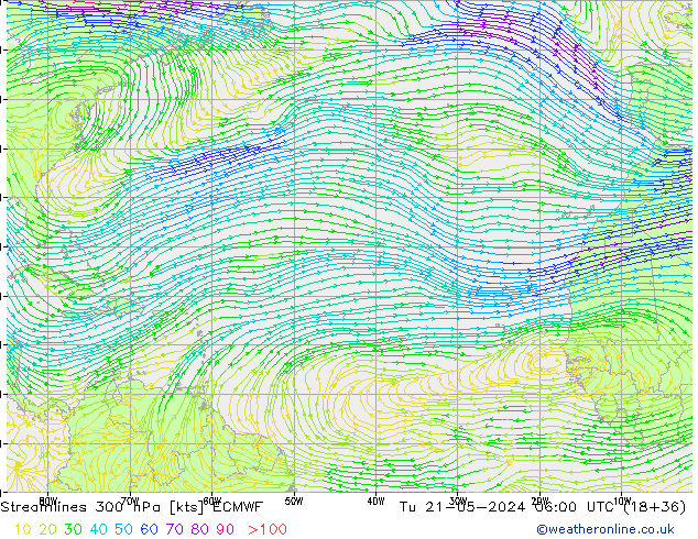 Rüzgar 300 hPa ECMWF Sa 21.05.2024 06 UTC