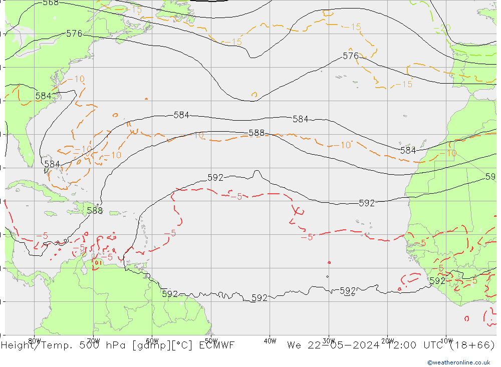 Yükseklik/Sıc. 500 hPa ECMWF Çar 22.05.2024 12 UTC