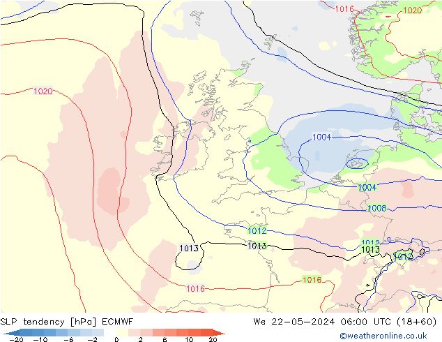 Druktendens (+/-) ECMWF wo 22.05.2024 06 UTC