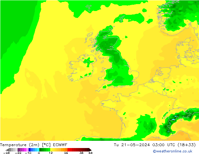 Sıcaklık Haritası (2m) ECMWF Sa 21.05.2024 03 UTC
