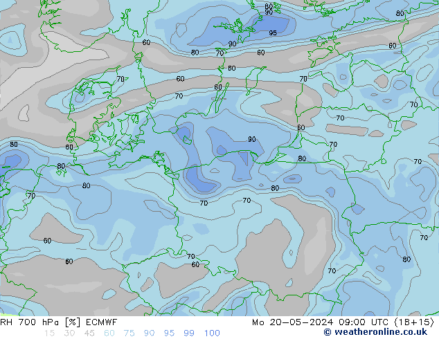 RH 700 hPa ECMWF  20.05.2024 09 UTC