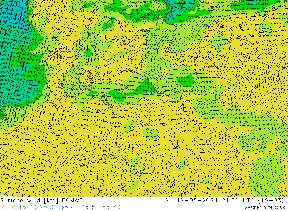 Vent 10 m ECMWF dim 19.05.2024 21 UTC