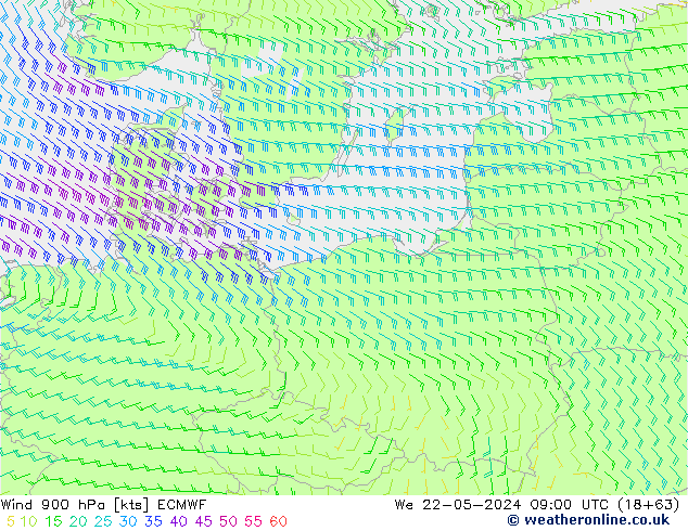 Wind 900 hPa ECMWF We 22.05.2024 09 UTC