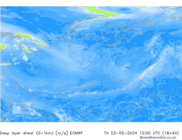 Deep layer shear (0-1km) ECMWF do 23.05.2024 12 UTC