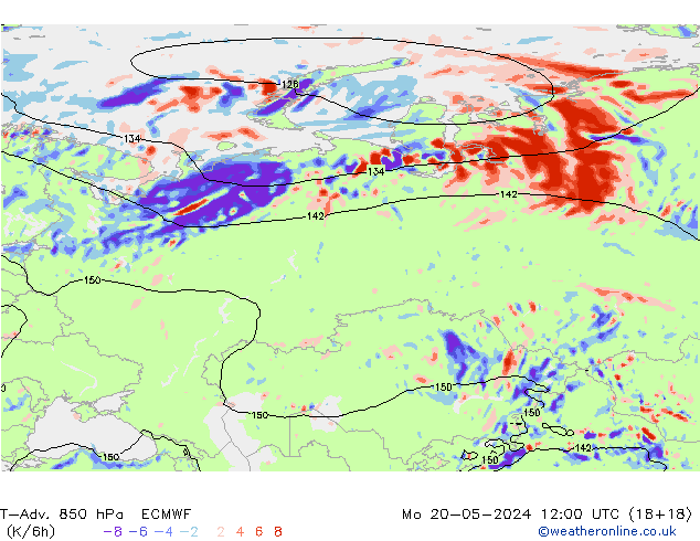 T-Adv. 850 hPa ECMWF pon. 20.05.2024 12 UTC