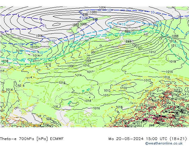 Theta-e 700hPa ECMWF Mo 20.05.2024 15 UTC