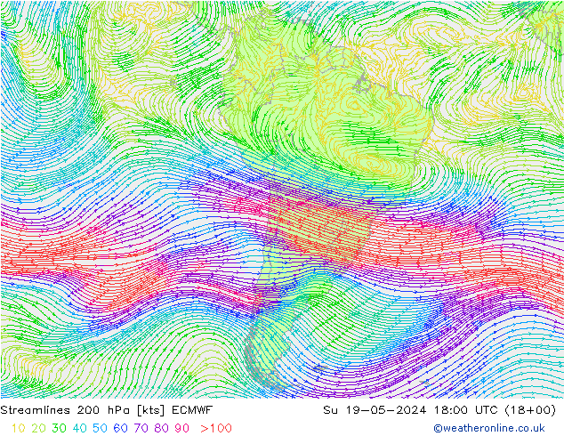 Streamlines 200 hPa ECMWF Su 19.05.2024 18 UTC
