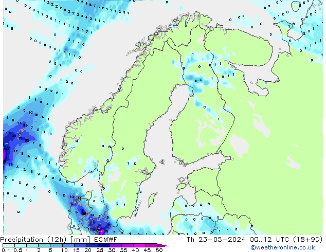 Precipitazione (12h) ECMWF gio 23.05.2024 12 UTC