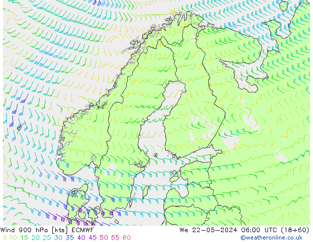 Viento 900 hPa ECMWF mié 22.05.2024 06 UTC